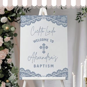 Cielito Lindo Baptism Welcome Sign, Editable Papel Picado Sign Template, Mexican Baptism Decor, Blue Girl Baptism Sign, Instant Download