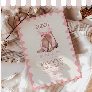 Pink Girl 2nd Rodeo Birthday Invite, Editable Cowgirl Invitation, Western Theme, Digital Template for Parties, My Second Rodeo Invitation