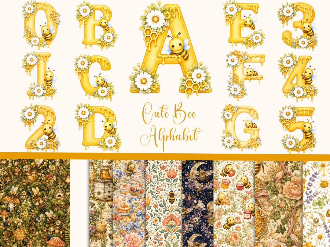 Honey Bee Alphabet Clipart (commercial Use) - Etsy