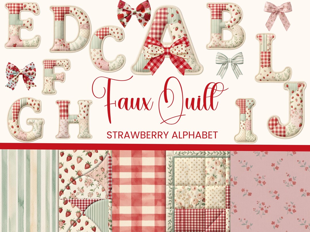 Faux Patchwork Strawberry Alphabet PNG Bundle (commercial Use) - Etsy