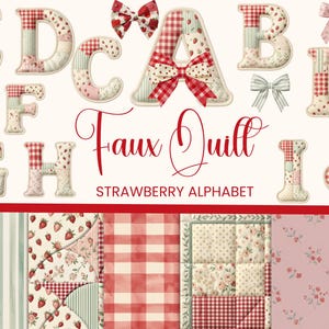 Paquete PNG de alfabeto de fresas con patchwork falso (uso comercial)