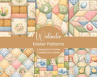 Patrones sin costuras de acuarela de Pascua en tonos pastel (uso comercial)