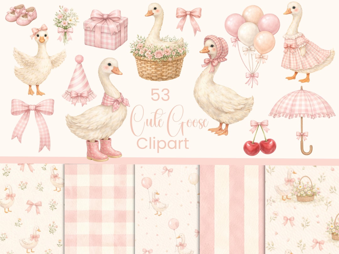 Watercolor Girly Goose Clipart, Pink Silly Goose PNG (commercial Use ...