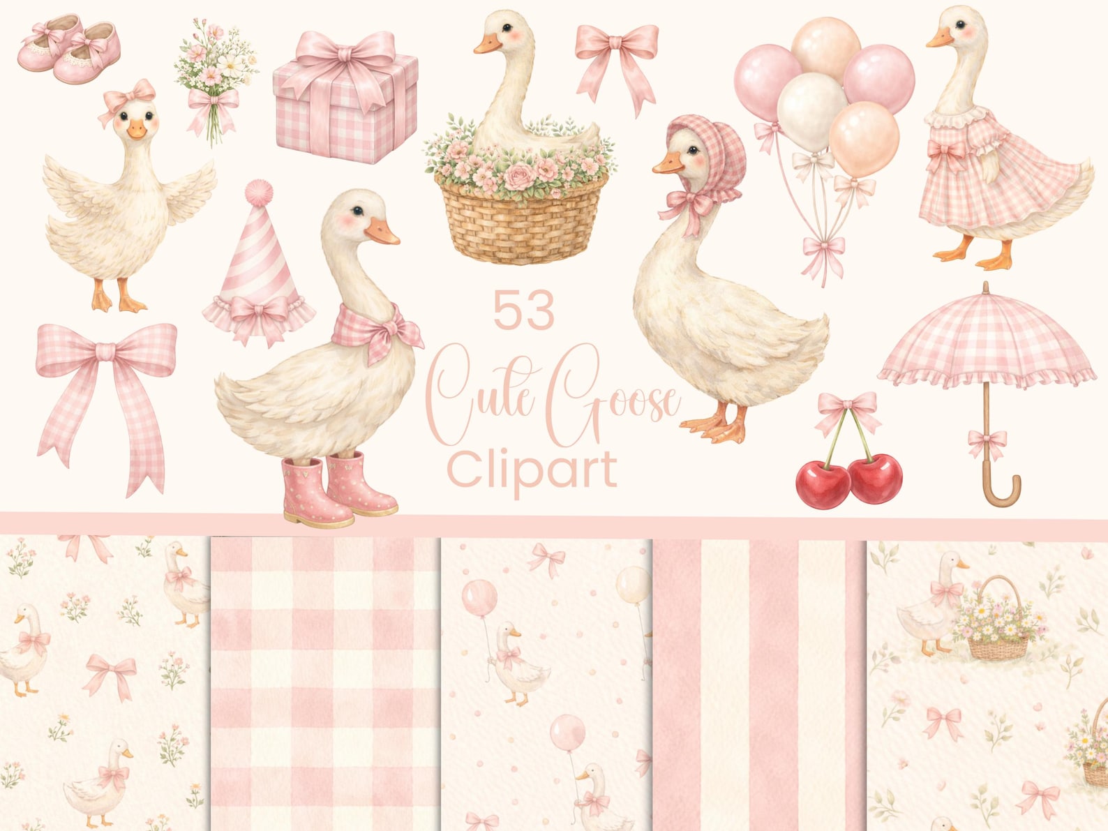 Watercolor Girly Goose Clipart, Pink Silly Goose PNG (commercial Use ...