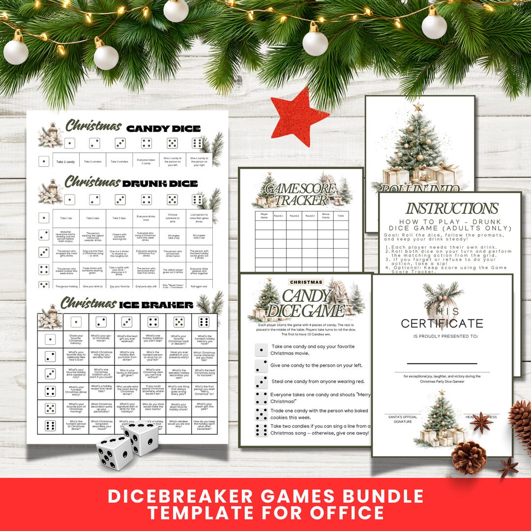 Editable Christmas Office Dice Game Bundle, Printable Holiday ...