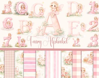Paquete de imágenes prediseñadas del alfabeto de hadas rosas (uso comercial)