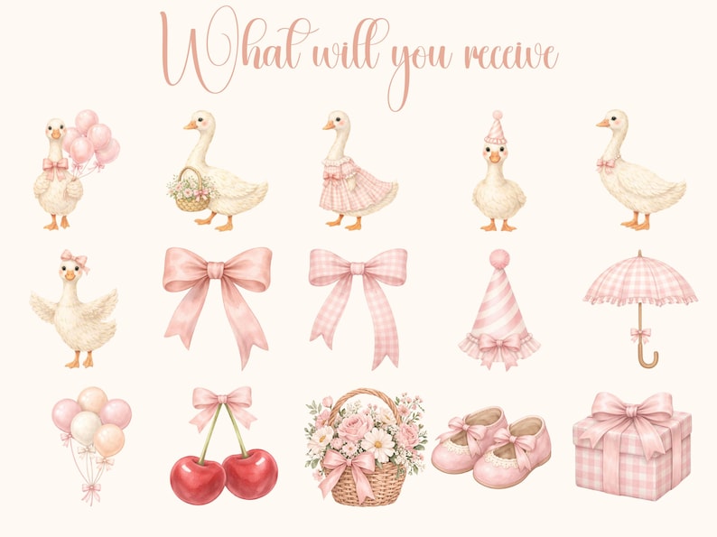 Watercolor Girly Goose Clipart, Pink Silly Goose PNG (commercial Use ...