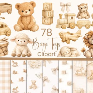 Watercolor Petite Atelier Clipart, Heirloom Baby Toys PNG, Vintage Nursery Clipart (Commercial Use)
