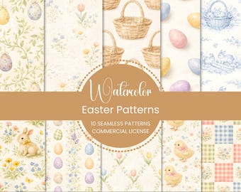 Patrones sin costuras de acuarela de Pascua en tonos pastel (uso comercial)