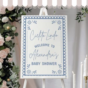 Cielito Lindo Welcome Sign Blue, Editable Template for Baby Shower, Printable Mexican Decor, Papel Picado Design