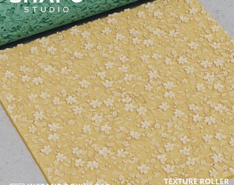 ポリマークレイ用デイジーガーデンテクスチャローラー | フローラルローラー | 3Dプリント粘土ツール用春の花柄STLファイル（デジタルSTLファイル）