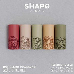 PACK | MUSHROOMS | 5 different designs I Texture | Polymer clay Seamless Hollow texture roller | Digital file STL | Clay texture