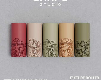 ポリマークレイ用キノコテクスチャローラーパック | 5デザインセット (STLデジタルファイル)