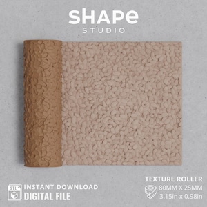May include: A tan texture roller with a pebble design, partially rolled. The product is labeled "Shape Studio" and includes the text "Instant Download Digital File." The roller measures 3.15 inches by 0.98 inches.