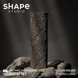 May include: A black textured roller for creating patterns in clay or other materials. The roller is 80mm x 25mm and is labelled "Texture Roller".