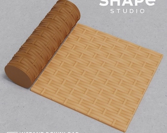 ウィッカーテクスチャローラー：ポリマークレイ、クッキーデコレーション（デジタルSTLファイル）