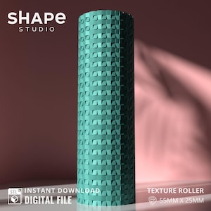 May include: A teal blue texture roller with a repeating square pattern. The roller is 55mm x 25mm.  "SHAPE STUDIO" and "TEXTURE ROLLER" are printed on the image.