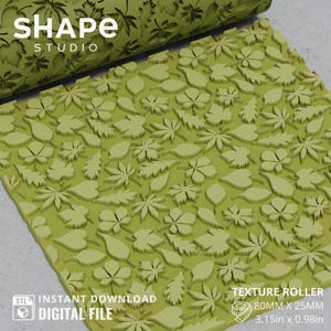 Autumn Leaves Texture Roller STL File: Polymer Clay, 3D Printing (Digital Download)