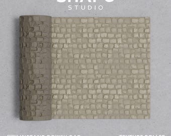 ポリマークレイ用石畳テクスチャローラー | 石畳エンボスローラー | 3Dプリント粘土ツール用素朴なパターンSTLファイル（デジタルファイル）