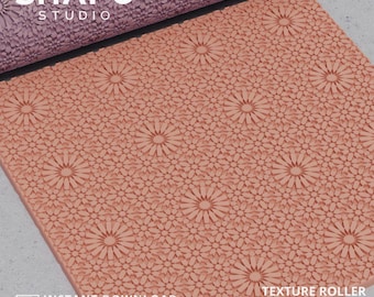 ポリマークレイ用モロッコIIテクスチャローラー｜幾何学模様のモロッコタイルパターン（STLデジタルファイル）