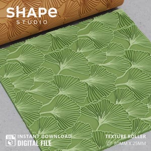 Rodillo texturizador de hojas de Ginkgo II para arcilla polimérica / Patrón botánico / (Archivo STL digital)