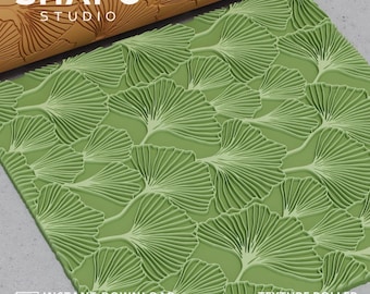 ポリマークレイ用 イチョウ II 葉テクスチャローラー | 植物柄 | (デジタル STL ファイル)