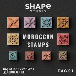Moroccan Tile Stamp Designs: Polymer Clay Texture (Digital file STL)