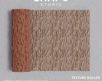 ポリマークレイ用樹皮テクスチャローラー | 木目エンボスローラー | 3Dプリント粘土ツール用自然パターンSTLファイル（デジタルファイル）