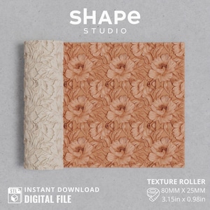 May include: A beige and brown texture roller with a floral pattern, 3.15 inches by 0.98 inches. The image includes the text "SHAPE STUDIO", "INSTANT DOWNLOAD DIGITAL FILE", and "TEXTURE ROLLER".