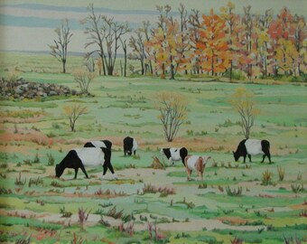 Large Painting, Landscape Painting, Oil Acrylic painting, Cow Painting, Farm Painting, Jacques Audet, "Grand Air, Galloway", 24x30