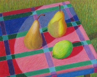 Original Painting, Oil Pastel Painting, Still Life Painting, Pear Painting, Fruit Painting, Food Painting, Audet,"The Small Table", 11x13