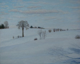 Large Painting, Original Oil Painting, Winter Painting, White Painting, Landscape Painting, Audet, "The Elm, Quebec, Canada", 24x30
