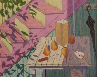 Original Painting, Oil Painting, Still Life Painting, Interior Painting, Pear Painting, Kitchen Painting, Audet, "Summer Kitchen", 24x20