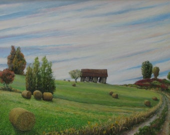 Large Painting, Original Painting, Oil Painting, Landscape Painting, Country Painting, Audet, "Presence Of The Past", 21.75x29.5