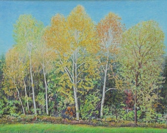 Oil Pastel Painting On Paper, Landscape Painting, Tree Painting, Fall Painting, Eastern Townships, Jaques Audet, "Harmonic", 19.75 x 25.5