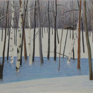 Original Pastel And Graphite Painting, Winter Painting, Landscape Painting, White Painting, Snow Painting, Audet, "Mild Spell", 19x24