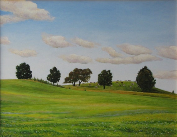 Large Painting, Original Painting, Oil Painting, Pastural Painting, Country Painting, Landscape Painting, Audet, "Pastural", 22x28