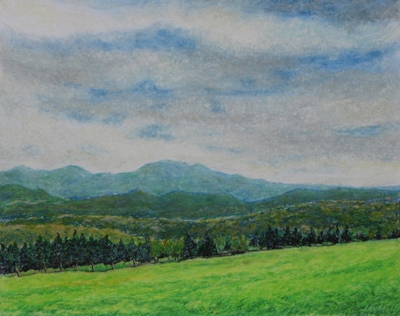 Oil Pastel Painting, Plein Air Painting, Landscape Painting, Original Painting, Appalachian Painting, Audet, "Like A Light Fog", 14.5x18