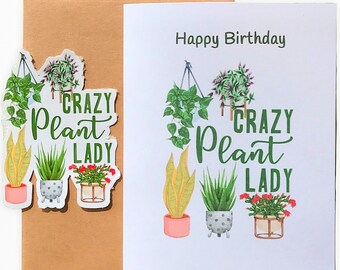 Happy Birthday, Crazy Plant Lady, Sticker Crazy Plant Lady Vinyl Sticker, Laptop, Car Sticker