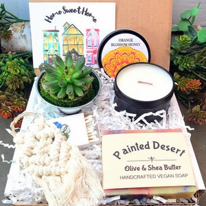 Candle and Succulent Housewarming Gift, Happy New Home, Live succulent gift box, Apartment gift box, First Home Gift Box image 1