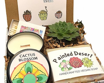 Moving to a new city gift, New Apartment gift, Housewarming gift, welcome home gift, Planting new roots  gift card, Succulent Candle box