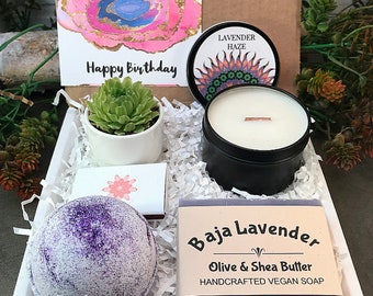 Birthday Gift Box,  Succulent Candle Gift box, Succulent Spa Gift for Grandma, plant lover gift, garden lover gift, Birthday Gift for BFF
