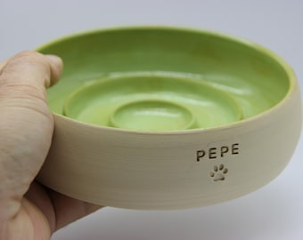 Comederos de cerámica personalizados de alimentación lenta para mascotas, para perros y gatos, con nombre grabado.