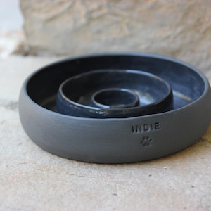 Handmade Black Ceramic Slow Feeder Pet Bowl