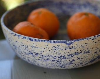 Handmade Stoneware Bowl: Blue Speckled Ceramic Soup Serving Bowl