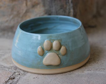Handmade Stoneware Pet Bowl: Spaniel Dog Food, Water Dish