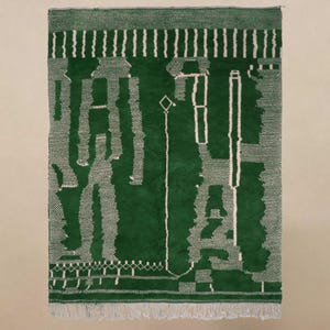 Emerald Green Beni Mrirt Rug - Moroccan Wool Handmade Rug - Geometric Berber Carpet - Luxury Modern Area Rug, Custom Boho Wool Rug, Beni rug