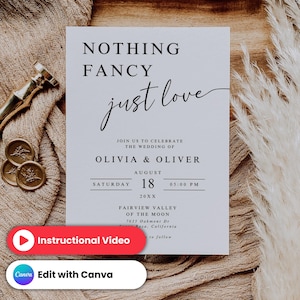 Invitación Nothing Fancy Just Love, invitación a recepción de boda íntima, tarjeta de anuncio de boda íntima digital, letrero de invitación de boda íntima