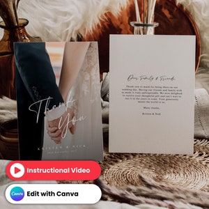 Plantilla de tarjeta de agradecimiento de boda, tarjeta de agradecimiento con foto de boda personalizada, tarjeta de agradecimiento de boda digital con foto, tarjetas de agradecimiento de boda