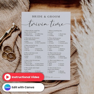 Trivia Game for Bride and Groom, Bridal Shower Game Template, Wedding Trivia Game Template, Bridal Shower Trivia Game, Wedding Table Game
